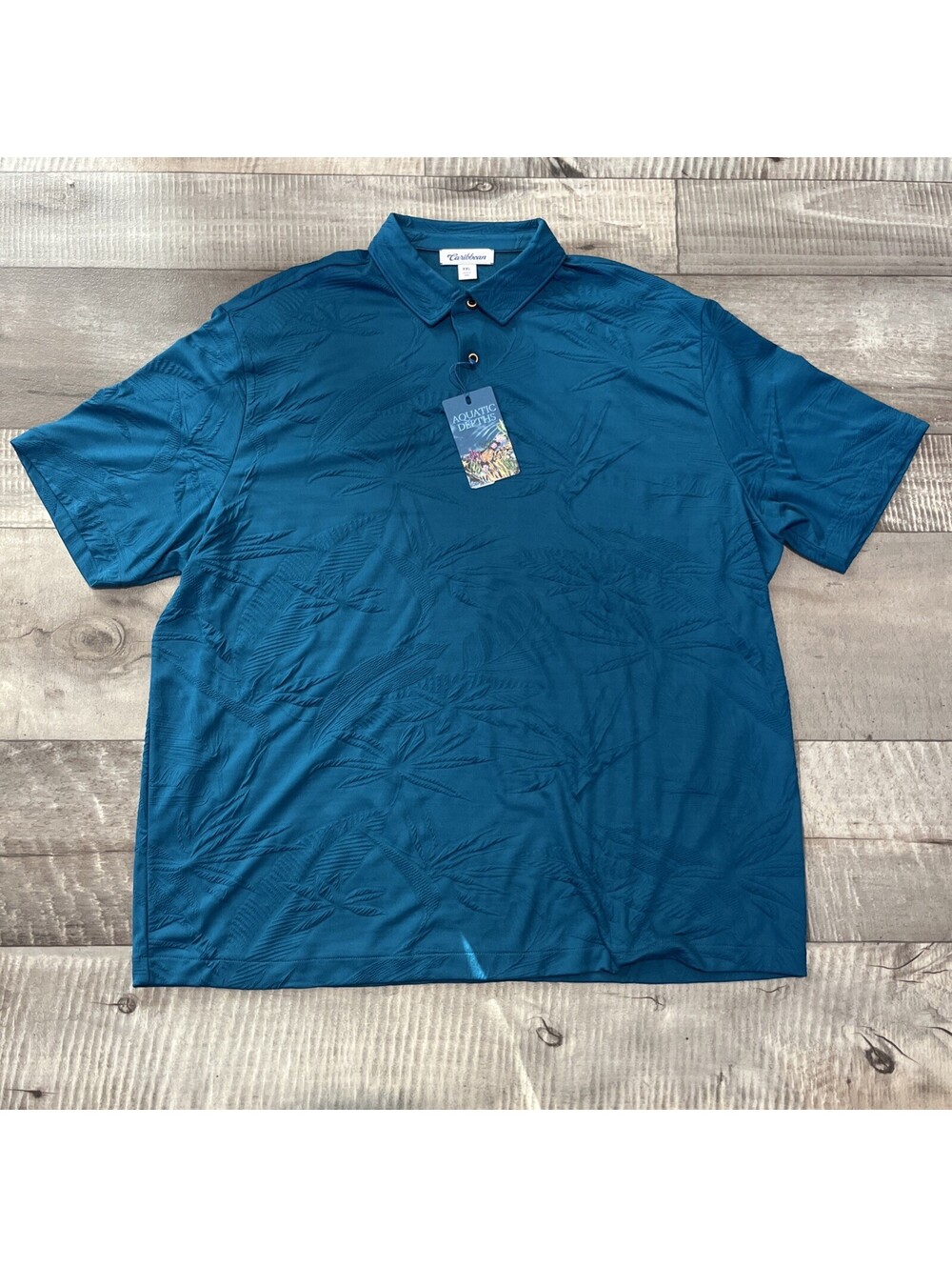 Caribbean Aquatic Depths Size XXL Color Teal Polo Aqua Hawaiian Shirt Mens New